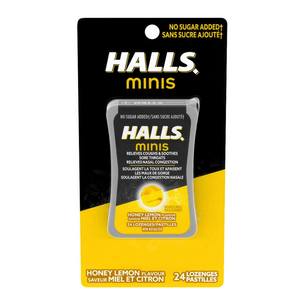 Halls Minis Honey Lemon Sugar Free (Pkg 24 Lozenges)