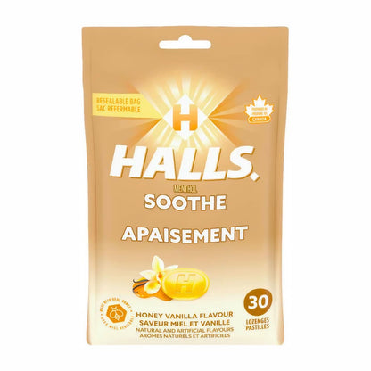Halls Soothe Menthol Honey Vanilla Flavor (Bag 30 pcs)