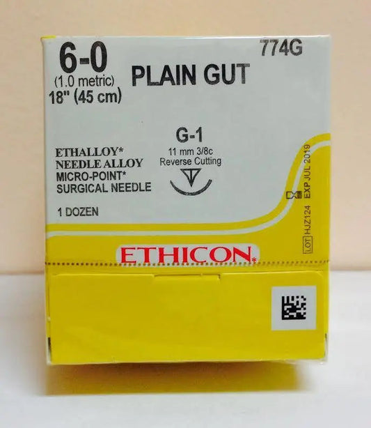 Bx/12 Ethicon Suture G-1 Plain Gut 6-0 18"