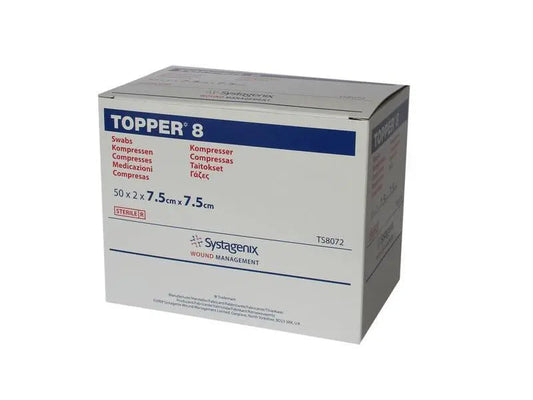 Bx/100 Topper 8 Swabs (4 Ply, Sterile) 7.5Cm X 7.5Cm