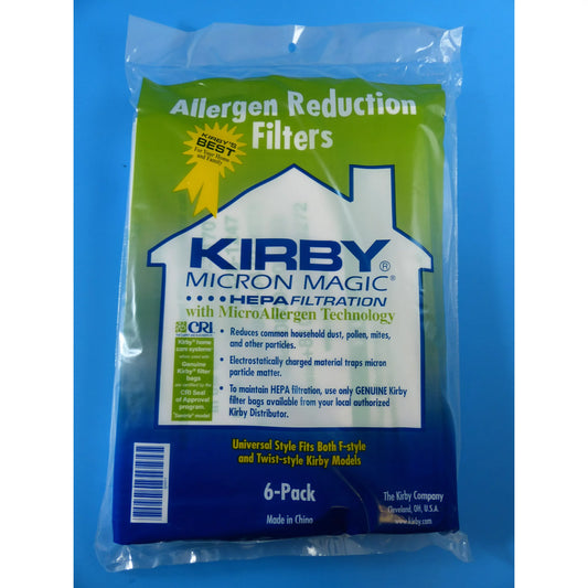 KIRBY VACUUM BAGS: Sentria UNIVERSAL ~ F Style MICRON MAGIC Hepa White Cloth 1 PACK (6 BAGS)