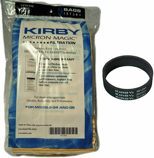 KIRBY VACUUM CLEANER BAGS (9 count) G3 G4 G5 G6 ULTIMATE G G7 G7D MICRON MAGIC 197394 + Belt