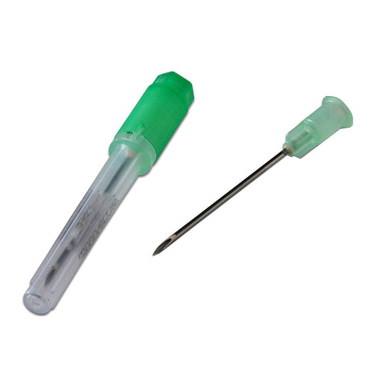 BX/100 MONOJECT SOFTPACK HYPODERMIC NEEDLE, REGULAR BEVEL, 18G X 1IN,GREEN