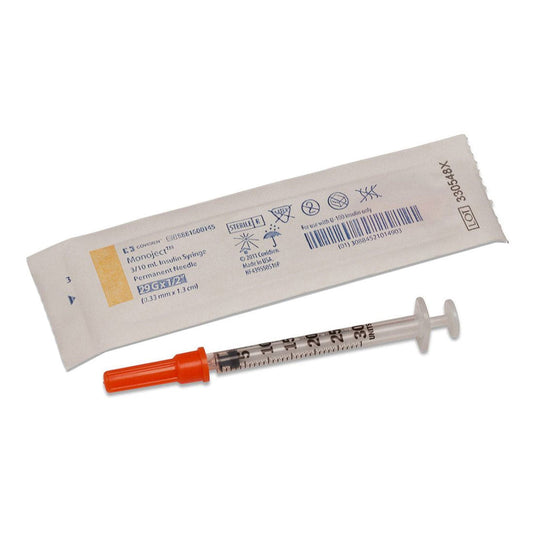 (CS/3)BX/100 MONOJECT INSULIN SYRINGE WITH PERMANENT NEEDLE 30G X 5/16" , 1/2ML