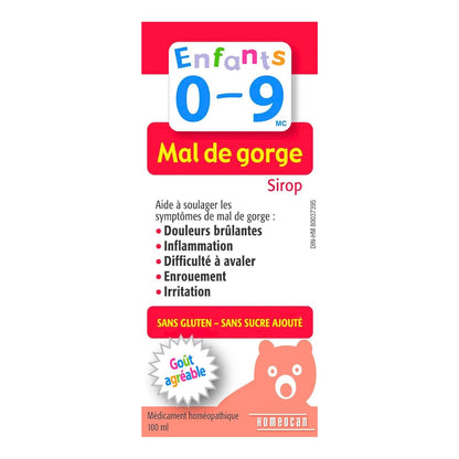 Kids 0-9 natural syrup to soothe throat