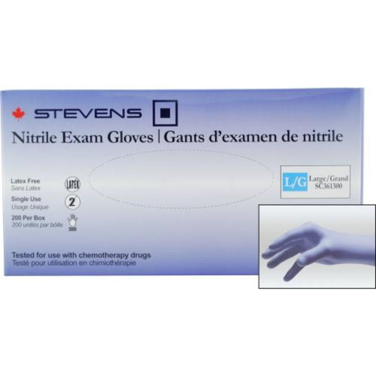 Stevens Nitrile Exam Gloves, Powder‑Free, Non‑Sterile, Large (Box 200 pcs)