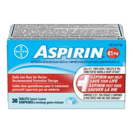 Aspirin - 81mg - 30 tablets