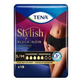 TENA Women Stylish Incontinence Maximum Underwear - Black - S/M - 18s