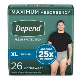 Depend Fresh Protection Incontinence Underwear for Men - Maximum - Extra Large - Grey - 26s