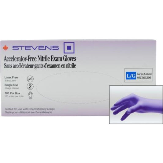 Stevens Accelerator-Free Nitrile Exam Gloves, Powder‑Free, Non‑Sterile, Large (Box 100 pcs)