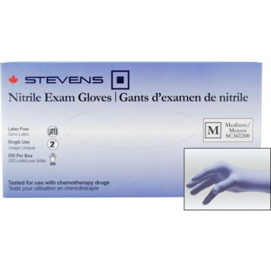 Stevens Nitrile Exam Gloves, Powder‑Free, Non‑Sterile, Medium (Box 200 pcs)