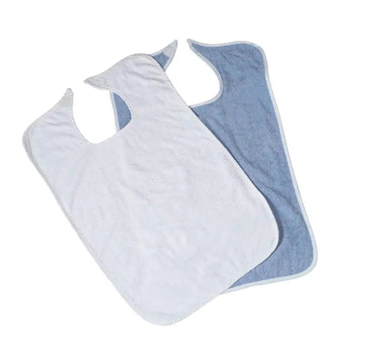 Pk/12  Terry Cloth Bibs, Blue, Velcro Closure