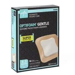 Bx/10 Optifoam Gentle Foam Border 7.5Cm X 7.5Cm W/ Silicone Adhesive Face & Border & Super Absorbent Core