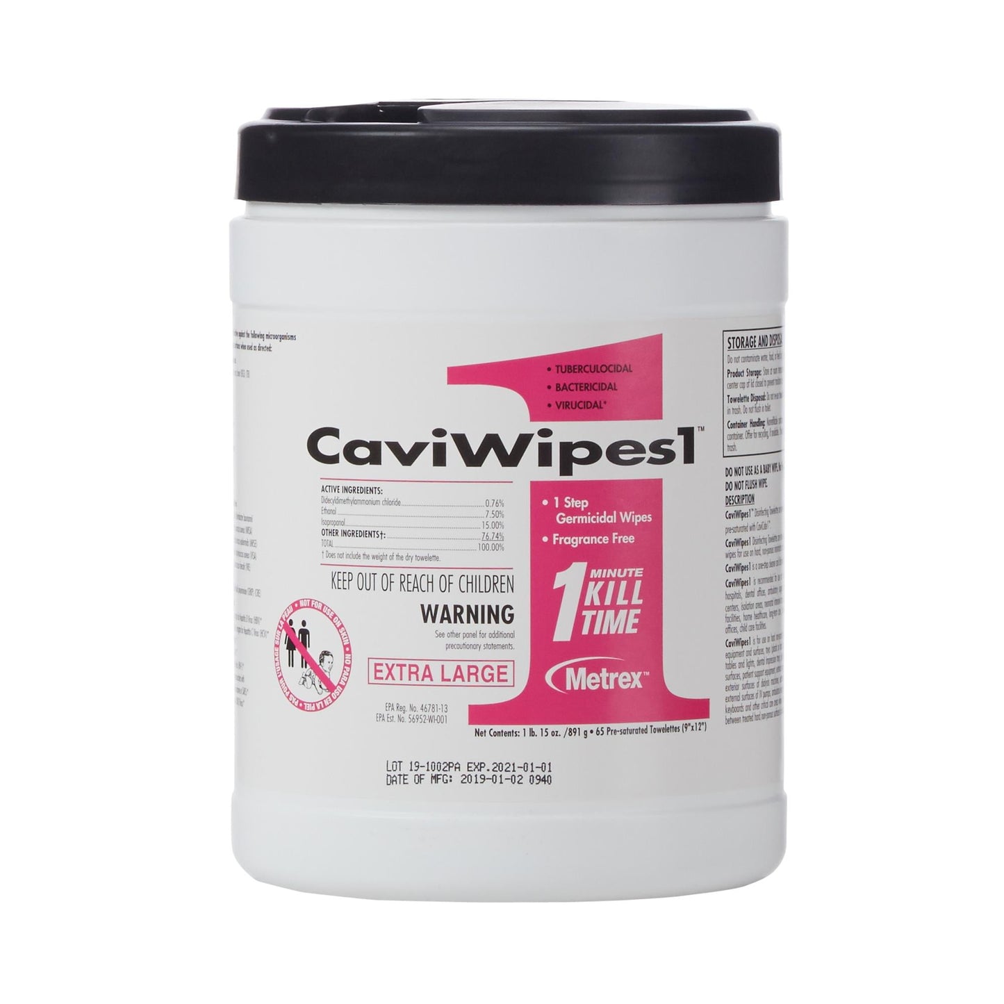 Metrex Caviwipes 13-5150 Disinfecting Towelettes (Pack of 3)