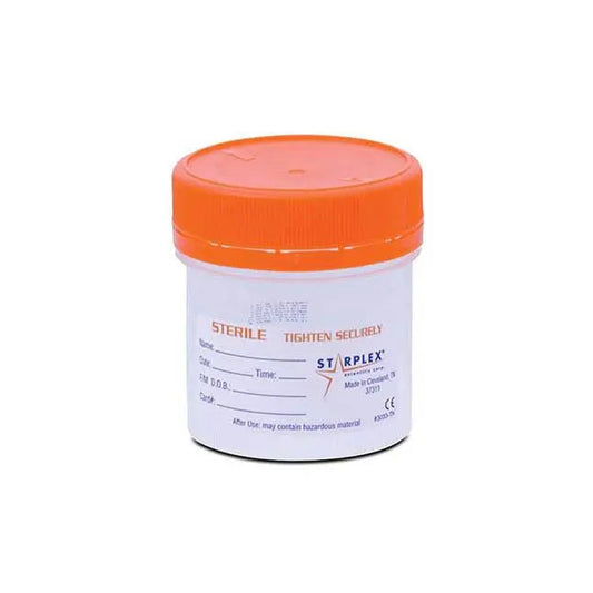 Bx/100 Specimen Container, 90Ml Clear, Sterile W/ O-Ring Cap, Orange Cap.
