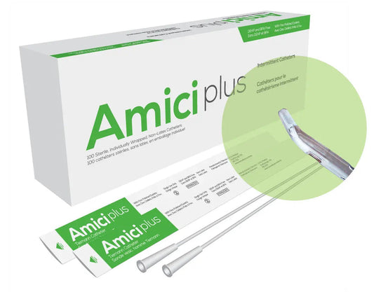 Bx/100 Amici Plus Tiemann Intermittent Catheters, Size 12Fr 16In