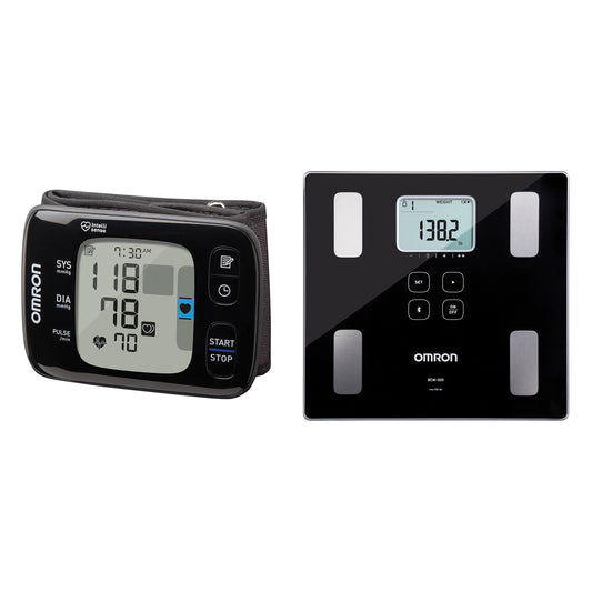 Omron BP6350 7 Series Wireless Wrist Blood Pressure Monitor &amp; BCM-500 Body Composition Monitor and Scale with Bluetooth Connectivity