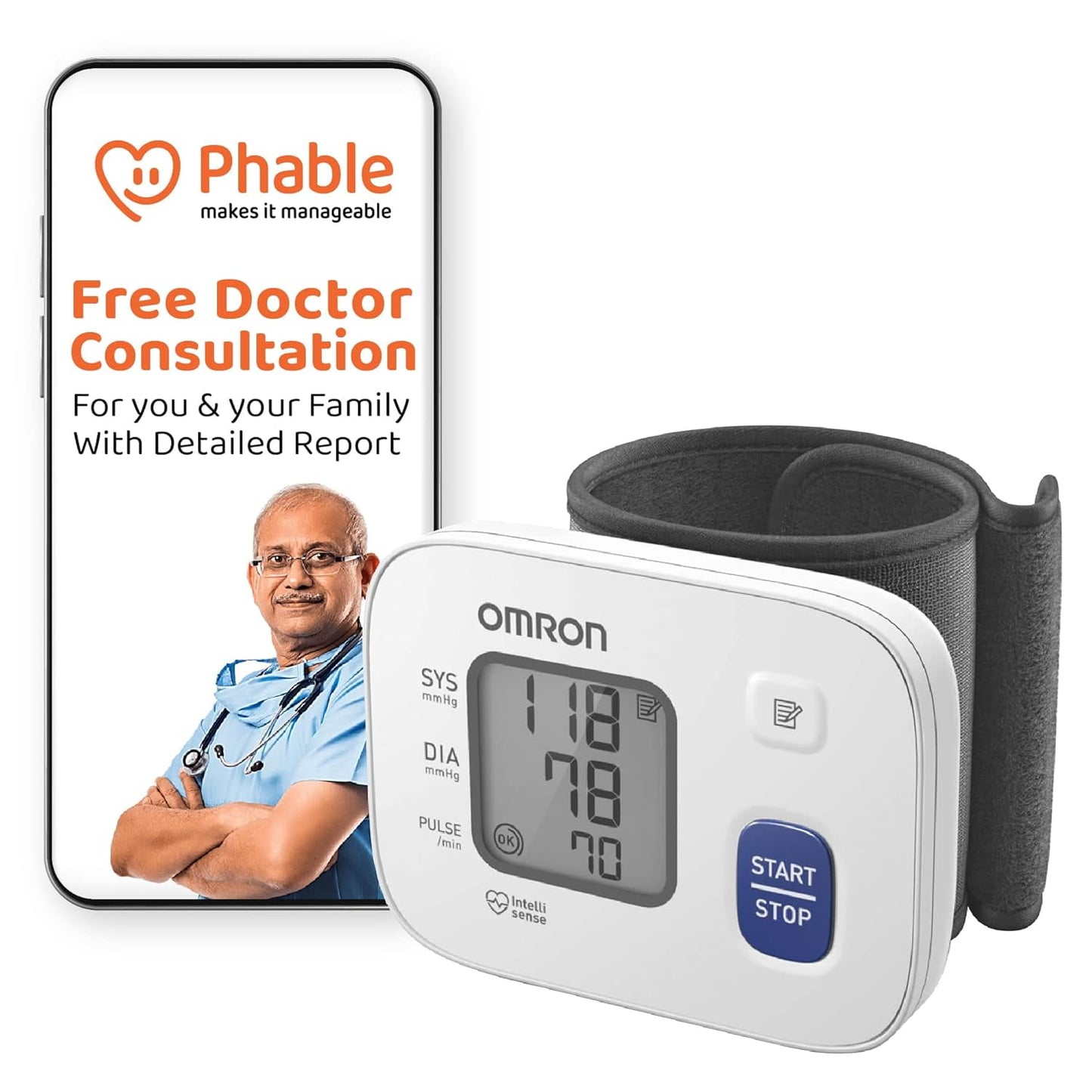 Omron HEM 6161 Digital Blood Pressure Monitor With Phables Care 360 Free Doctor Health Assessment