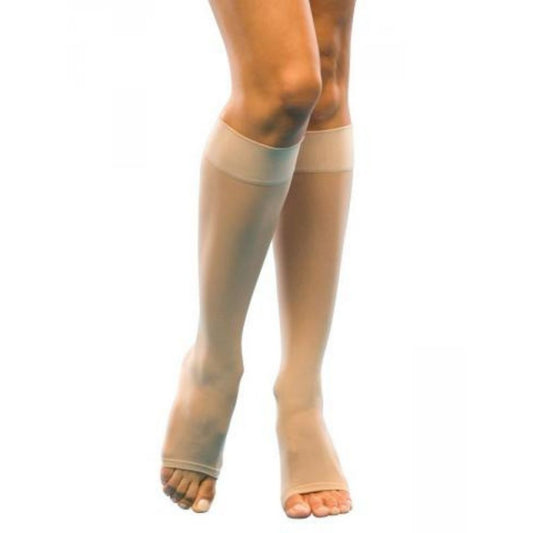 Sigvaris Sheer Fashion Women's Stockings, 15-20mmHg, Size B, Open Toe, Taupe (Per Pair)