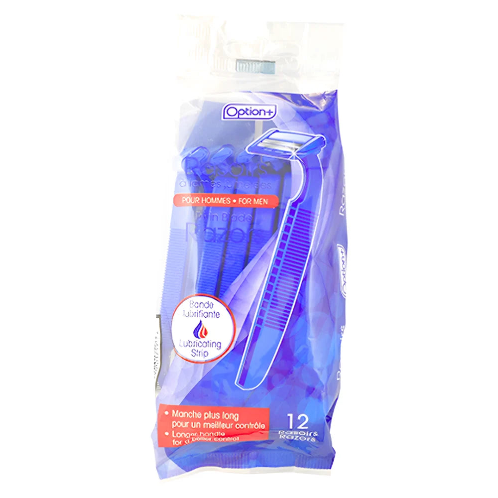 Option+ Twin Blade Razors with Lubricating Strip For Men (Box of 12)