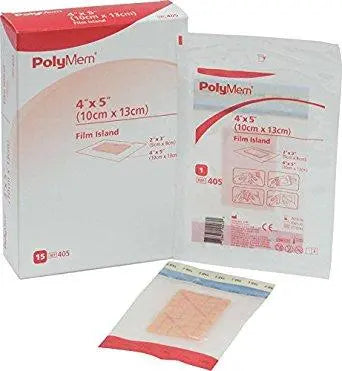 Bx/15 Polymem Film Island Dressing 4" X 5" (10Cm X 13Cm).