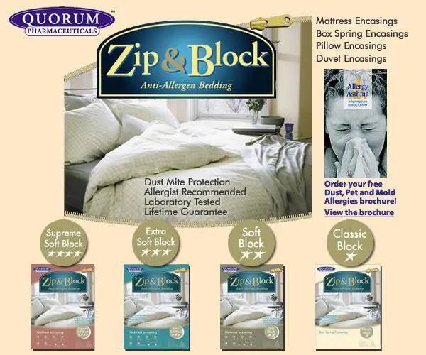 Zip & Block Anti-Allergen Dust Mite Mattress Protector - Queen 60in X 80in X 9in - Ea/1