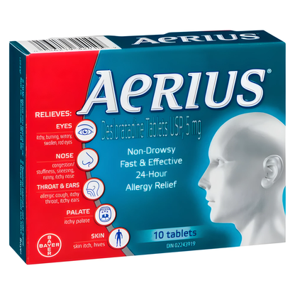 Aerius Allergy Medicine, Fast Relief, 24-Hour, Non-Drowsy, 15 Symptoms, 10 Tablets