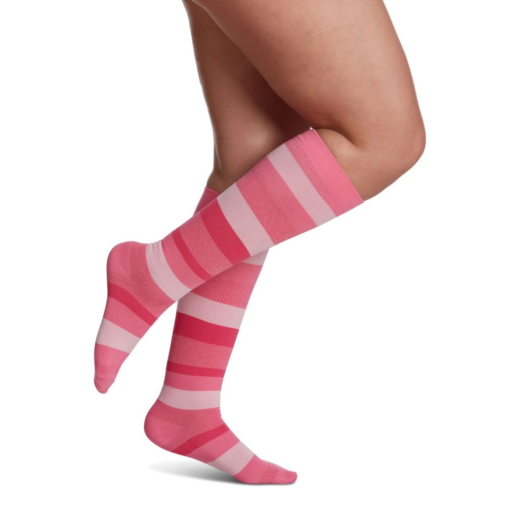 Sigvaris Microfiber Shades Women's Stockings, 15-20mmHg, Size B, Pink Stripe (Per Pair)
