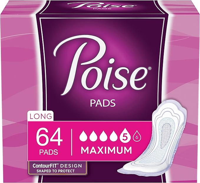 Poise Incontinence Pads - Maximum Absorbency - Long - 64 Count