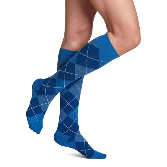 Sigvaris Microfiber Shades Women's Stockings, 15-20mmHg, Size B, Royal Blue Argyle (Per Pair)