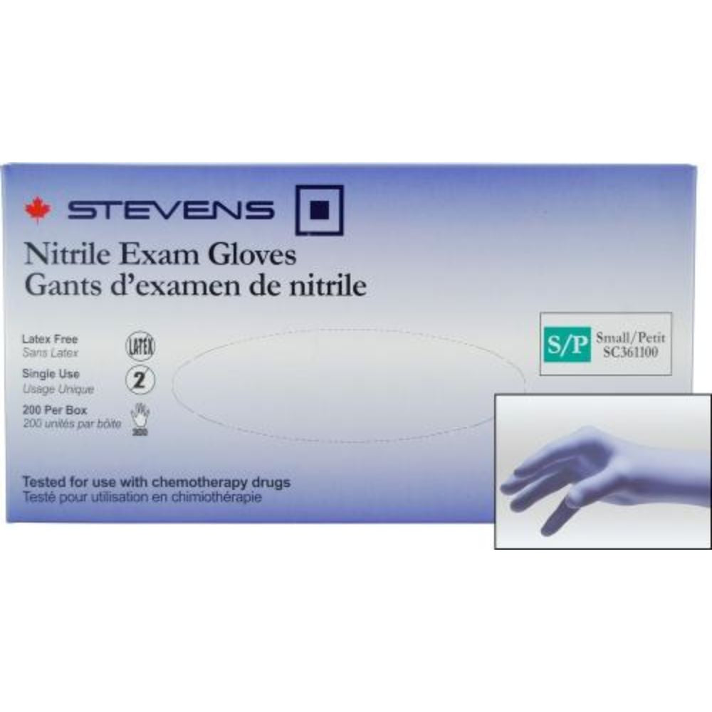 Stevens Nitrile Exam Gloves, Powder‑Free, Non‑Sterile, Small (Box 200 pcs)
