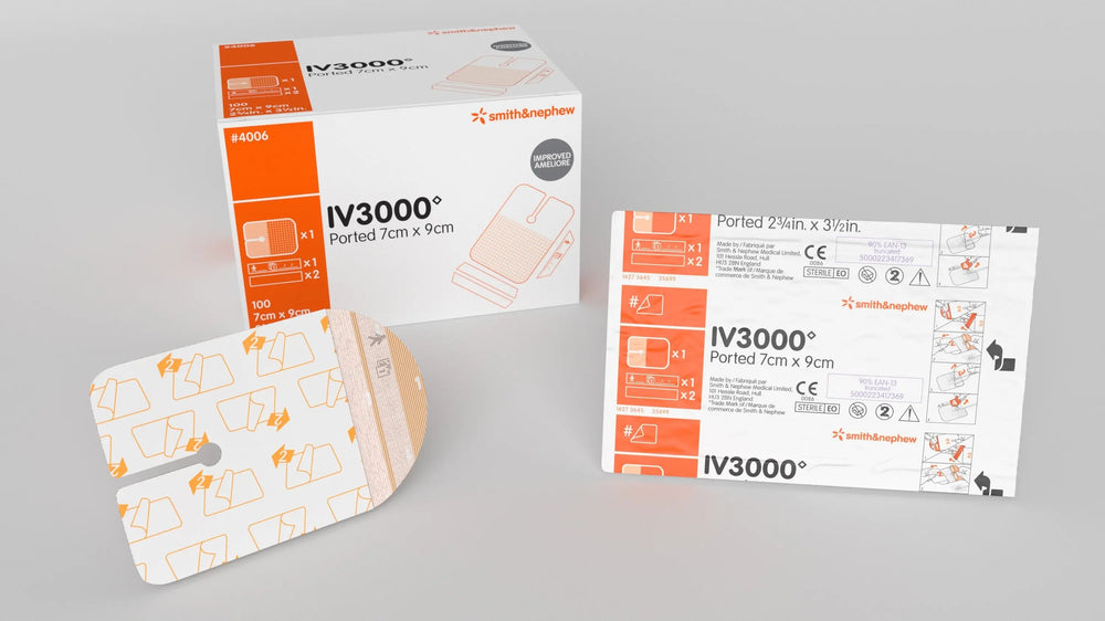 Iv3One Hand Ported Fixation Dressing, Size 7cm X 9cm - Box Of 100