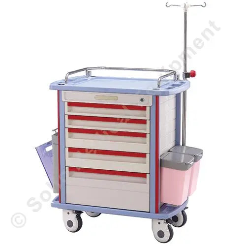 Ea/1 Crash Cart With 5 Drawers 32"L, 19.8"W, 36.8"H. Red/Beige