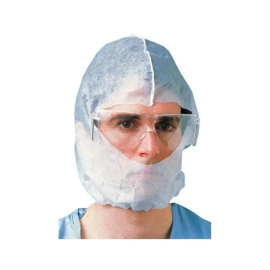 Cs/100 Hood/Beard Cover One-Piece Pullover Elastic Neck Blue Non-Sterile Latex-Free