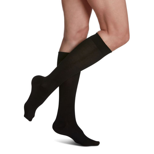 Sigvaris Sea Island Cotton Women's Stockings, 15-20mmHg, Size B, Black (Per Pair)