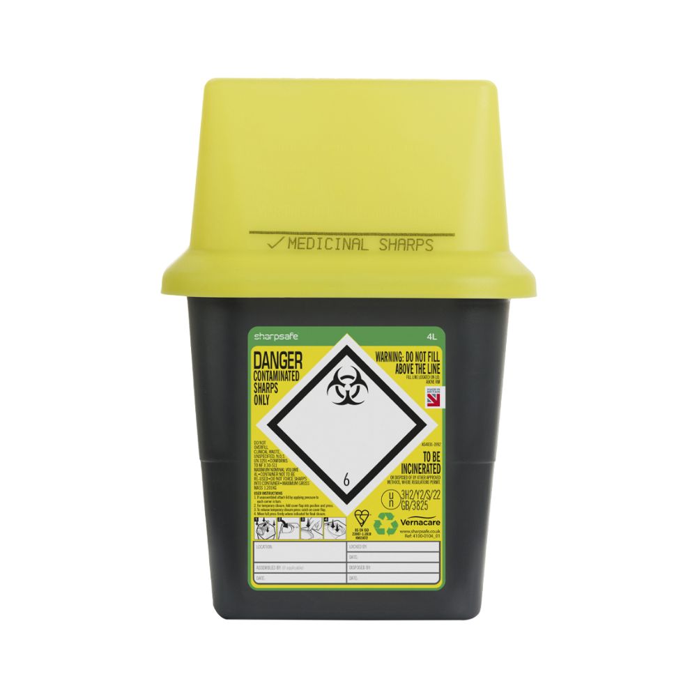 Sharpsafe® Sharps Container, Flip Top Lid, 4L