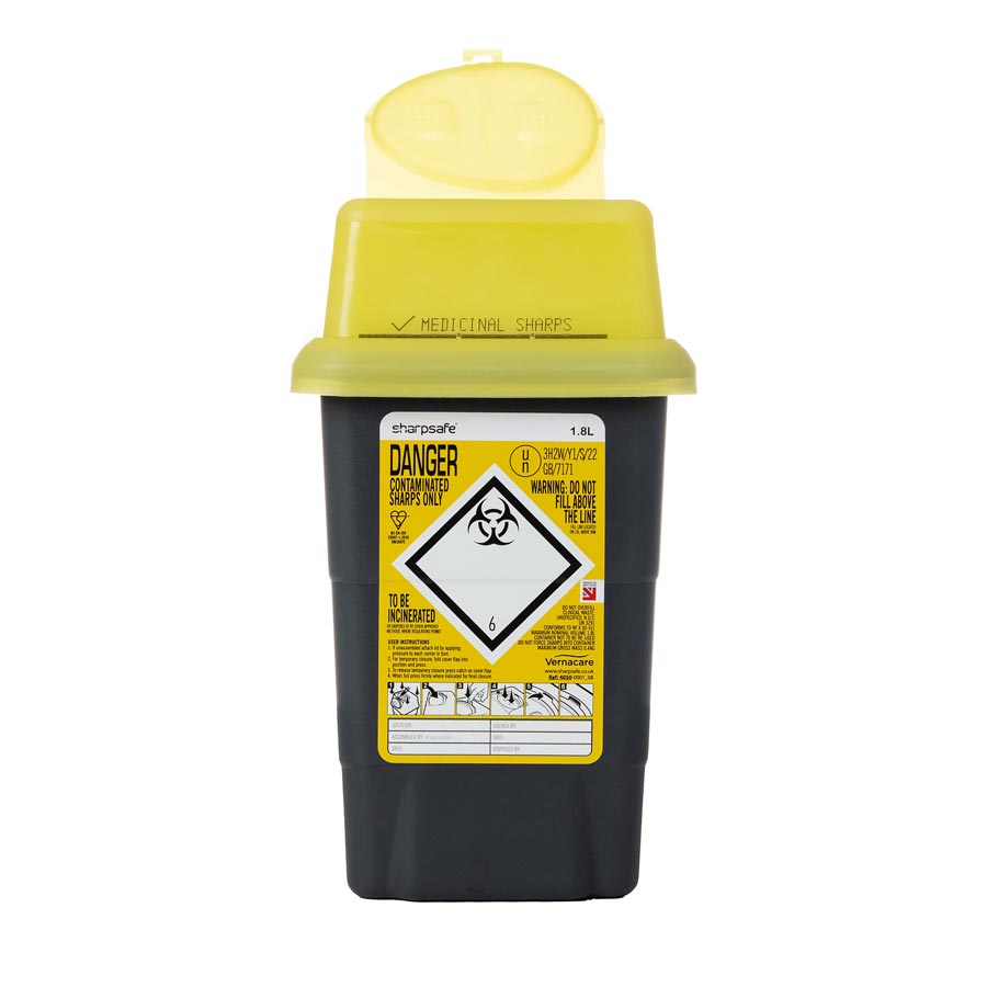 Sharpsafe® Sharps Container, Flip Top Lid, 1.8L