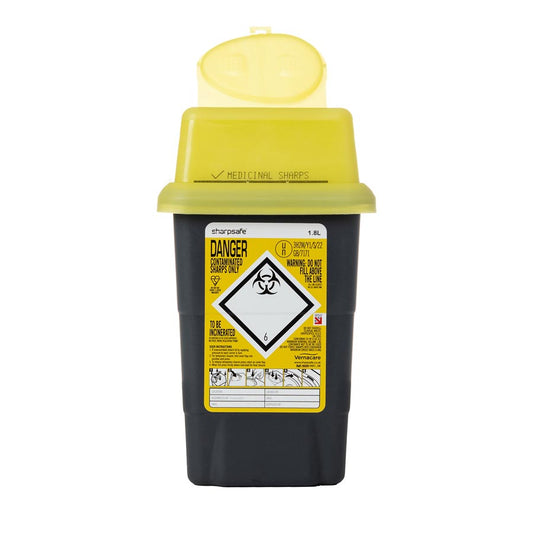 Sharpsafe® Sharps Container, Flip Top Lid, 1.8L