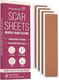 NUVADERMIS Silicone Scar Sheets – Extra Long Medical-Grade Scar Sheets for C-Section, Tummy Tuck, Keloid, and Surgical Scars – Reusable and Effective – Pack of 4 – Light Tone