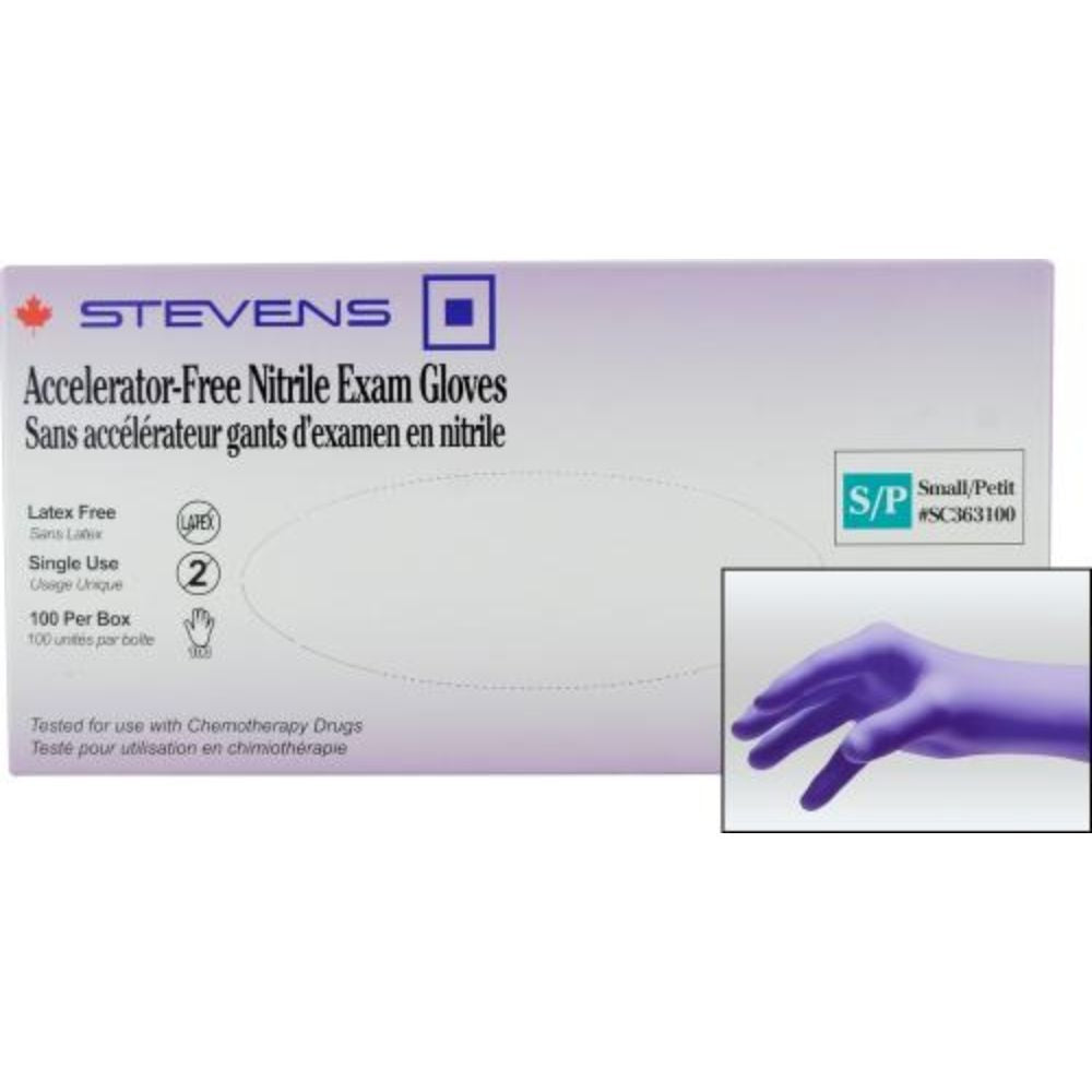 Stevens Accelerator-Free Nitrile Exam Gloves, Powder‑Free, Non‑Sterile, Small (Box 100 pcs)