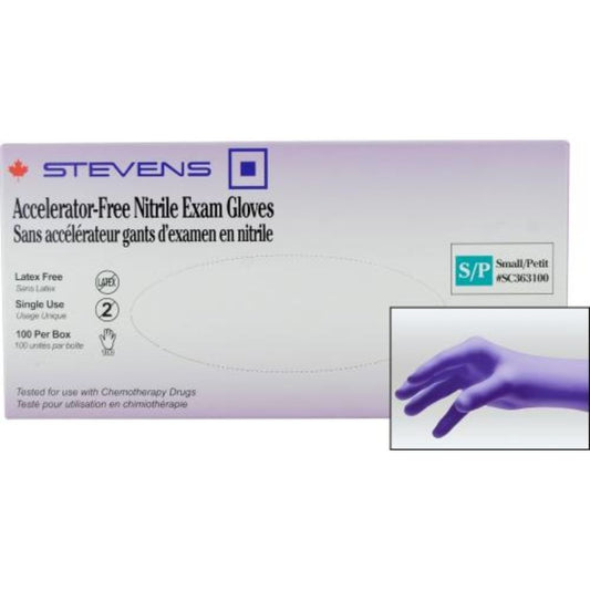 Stevens Accelerator-Free Nitrile Exam Gloves, Powder‑Free, Non‑Sterile, Small (Box 100 pcs)