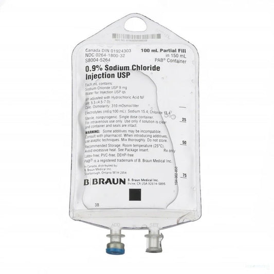 BBraun™ 0.9% Sodium Chloride Injection USP, 100mL Fill in 150mL PAB® Container