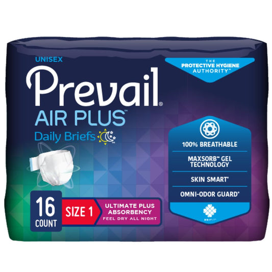 Prevail Air Plus™ Stretchable Briefs, Size 1 (26" - 48") - White (Pkg 20 pcs)