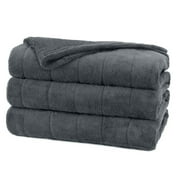 Sunbeam Channeled Velvet Plush Electric Heated Warming Blanket King Slate Gray