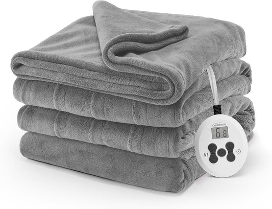 Sunbeam Royal Luxe Dove Grey Heated Blanket - Twin