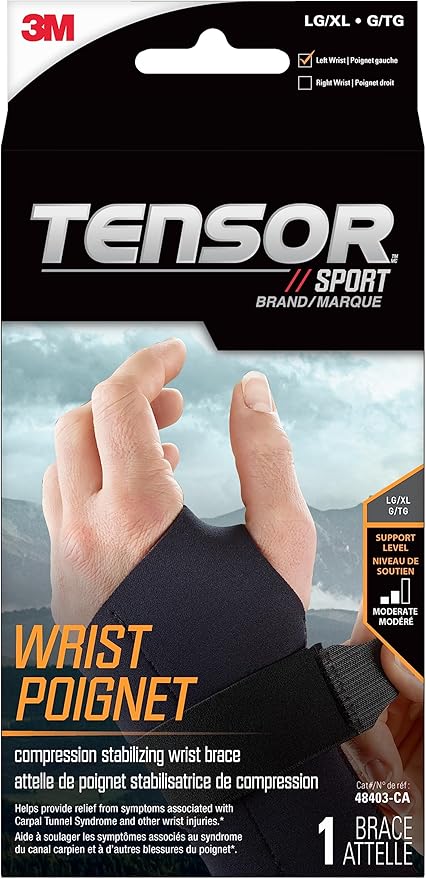 Tensor Sport Compression Stabilizing Wrist Brace - Left Hand - Small/Medium - Black