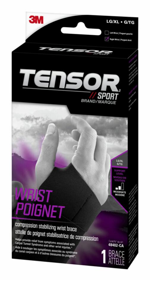 Tensor Sport Compression Stabilizing Wrist Brace - Right Hand - Large/Extra Large - Black