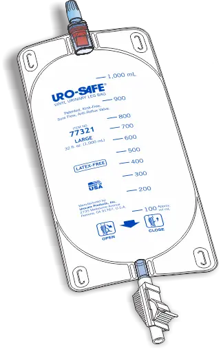 Ea/1 Uro Safe Disposable Vinyl Leg Bag W/ Thumb Clamp, Sterile, Latex Leg Straps, 32Oz.