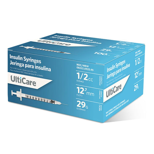 UltiCare Insulin Syringe & Needle, 1/2cc, 29G x 1/2" (Box 100 pcs)