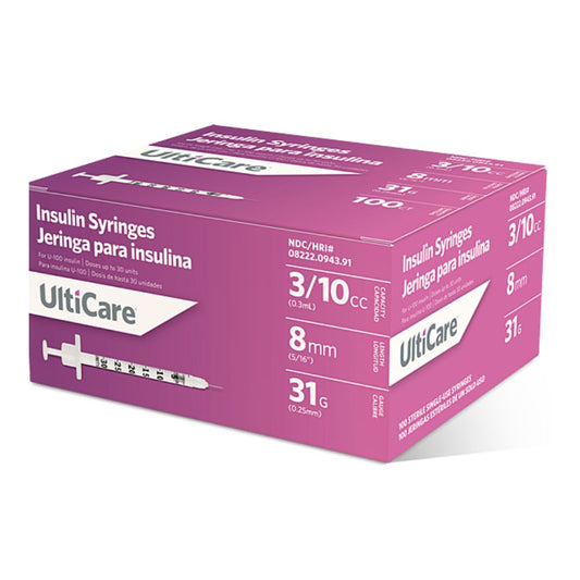 UltiCare Insulin Syringe & Needle, 3/10cc, 31G x 5/16" (Box 100 pcs)